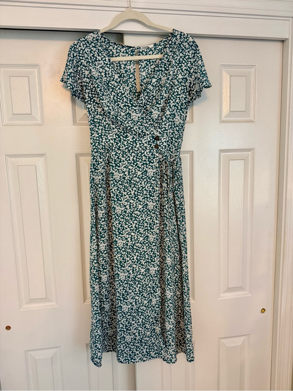 Teal Floral Wrap Midi Dress